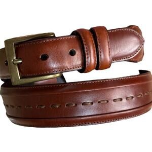 Roundtree & Yorke Men’s Size 34 Rust Brown Leather Belt with Brass Buckle